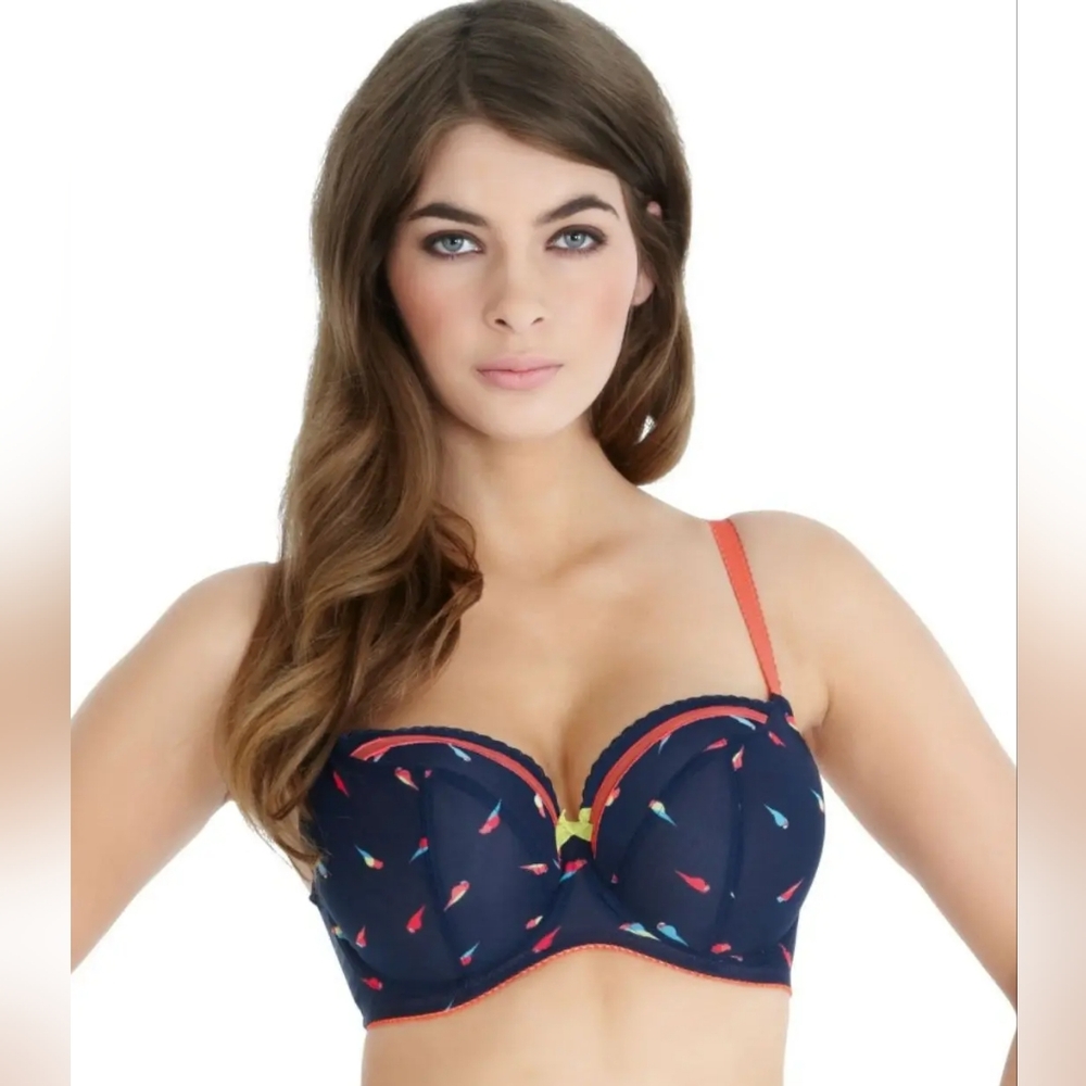7351 Cleo Panche Blue and Orange Parrot Print Bra 32E
